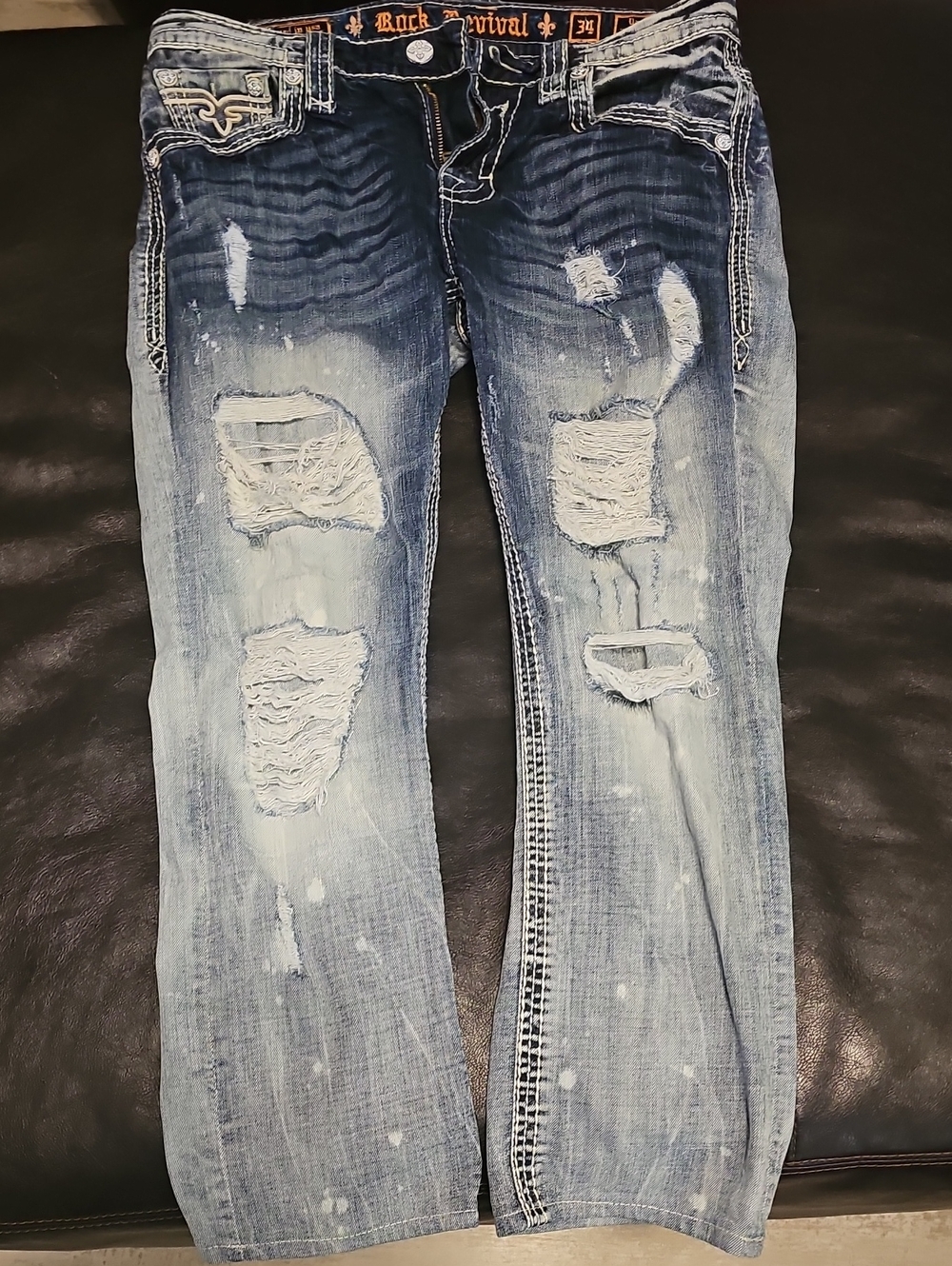 Rock Revival Men’s Distressed Light Blue Washed Jeans